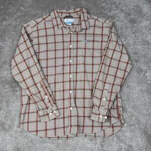 Plaid Columbia Long Sleeve Button Down Shirt Size XL Tan Orange Gray